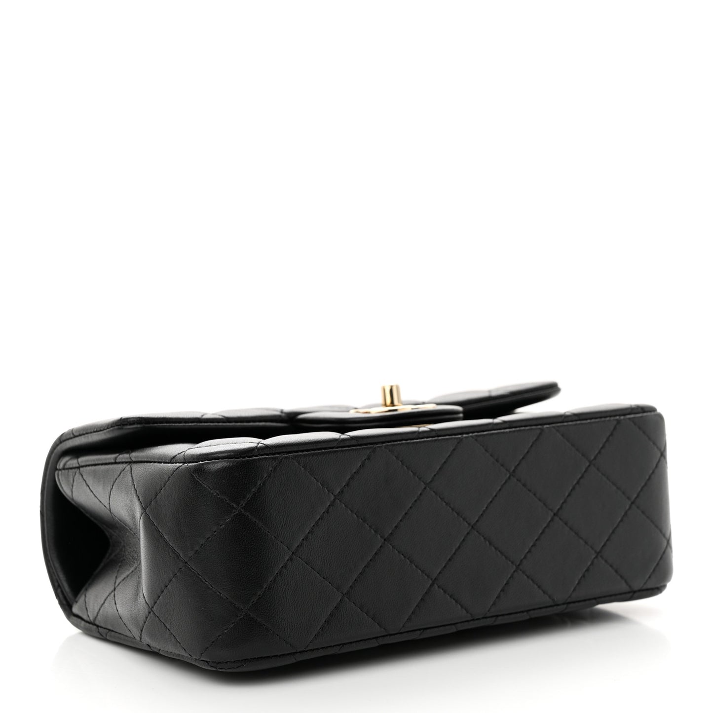 Lambskin Quilted Mini Top Handle Rectangular Flap Black