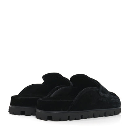 Prada Velluto Triangle 20mm Flat Mules 35.5 Black 5 of 8