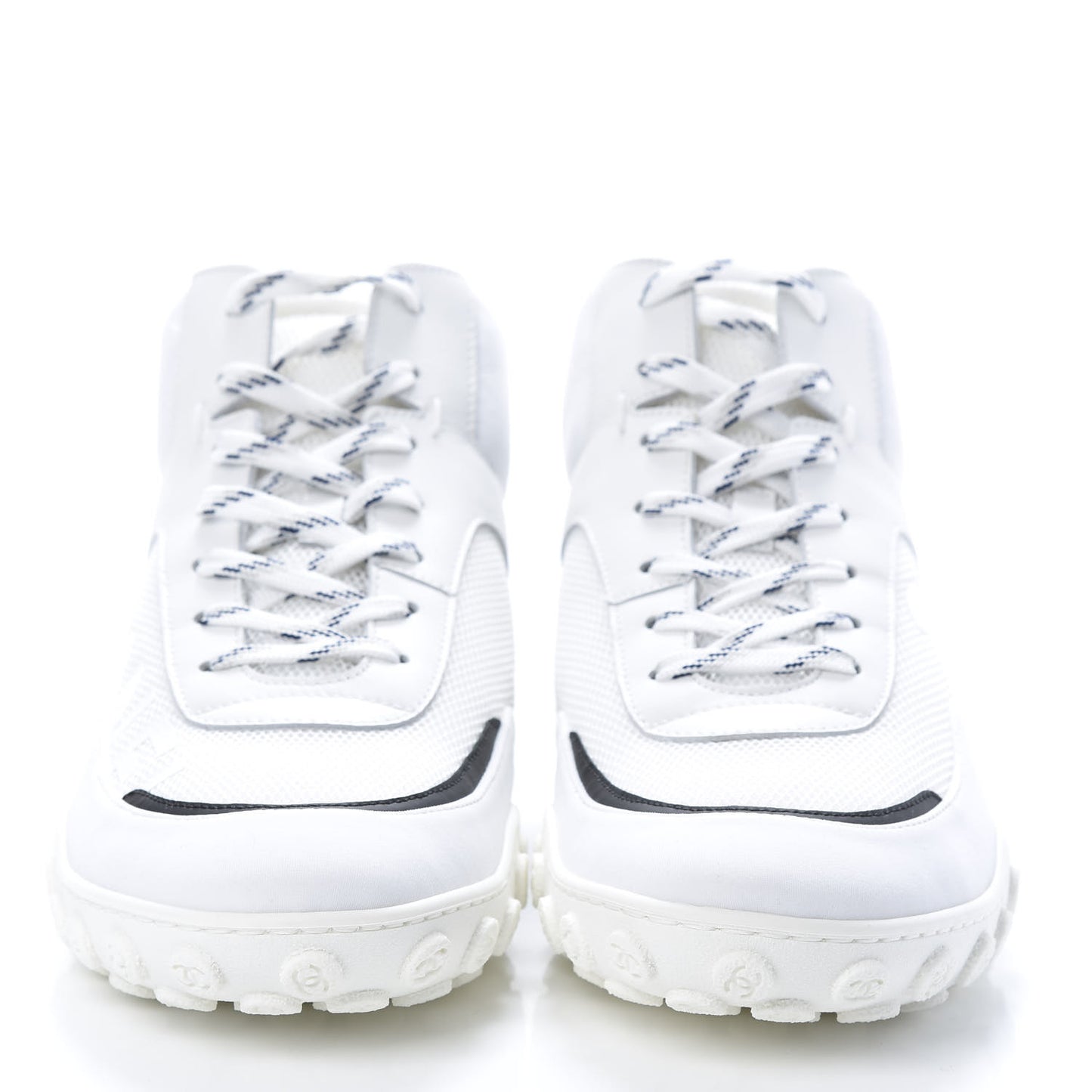 Calfskin Mesh Lycra Womens Logo High Top Sneakers 42 White