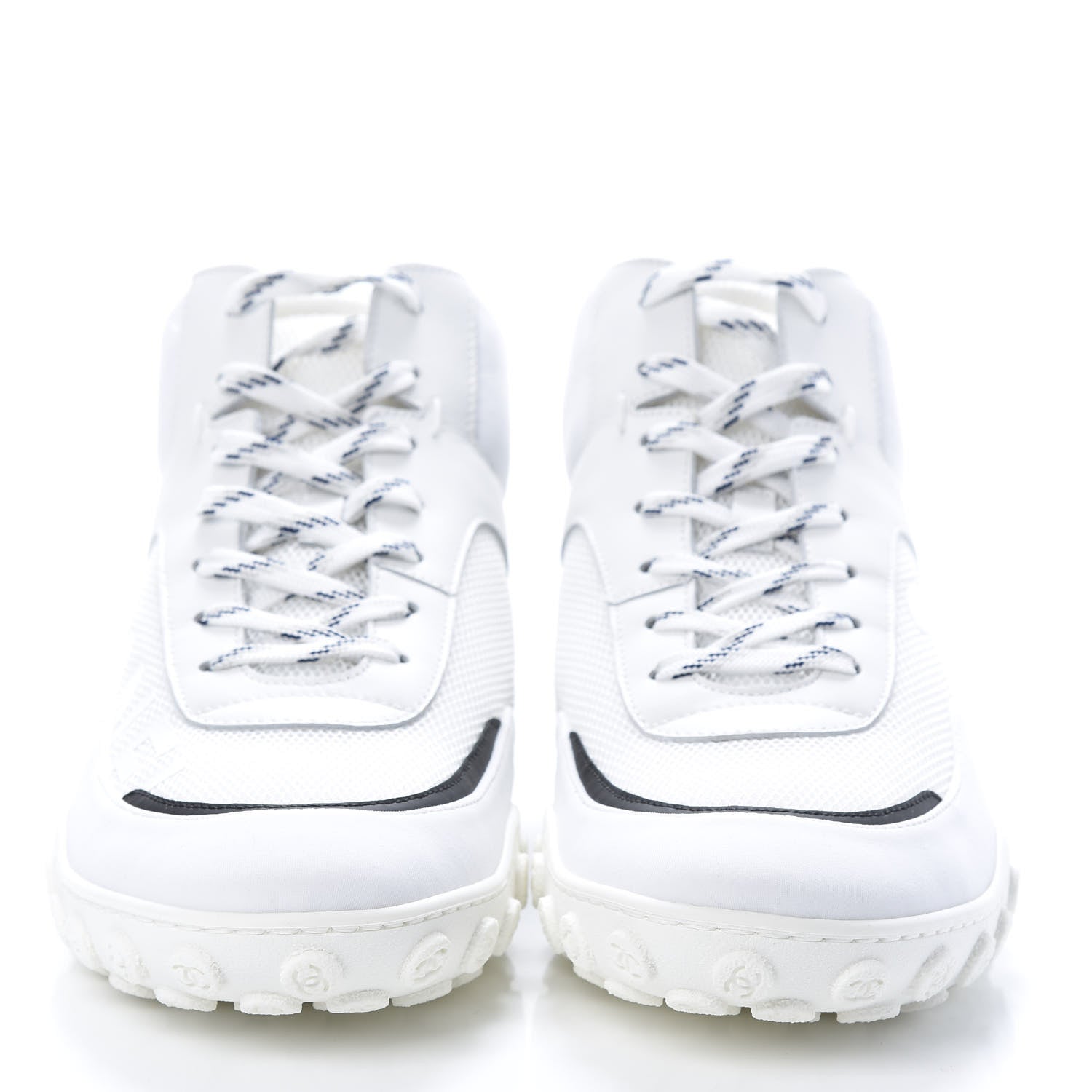 Chanel Calfskin Mesh Lycra Womens Logo High Top Sneakers 42 White 2 of 9