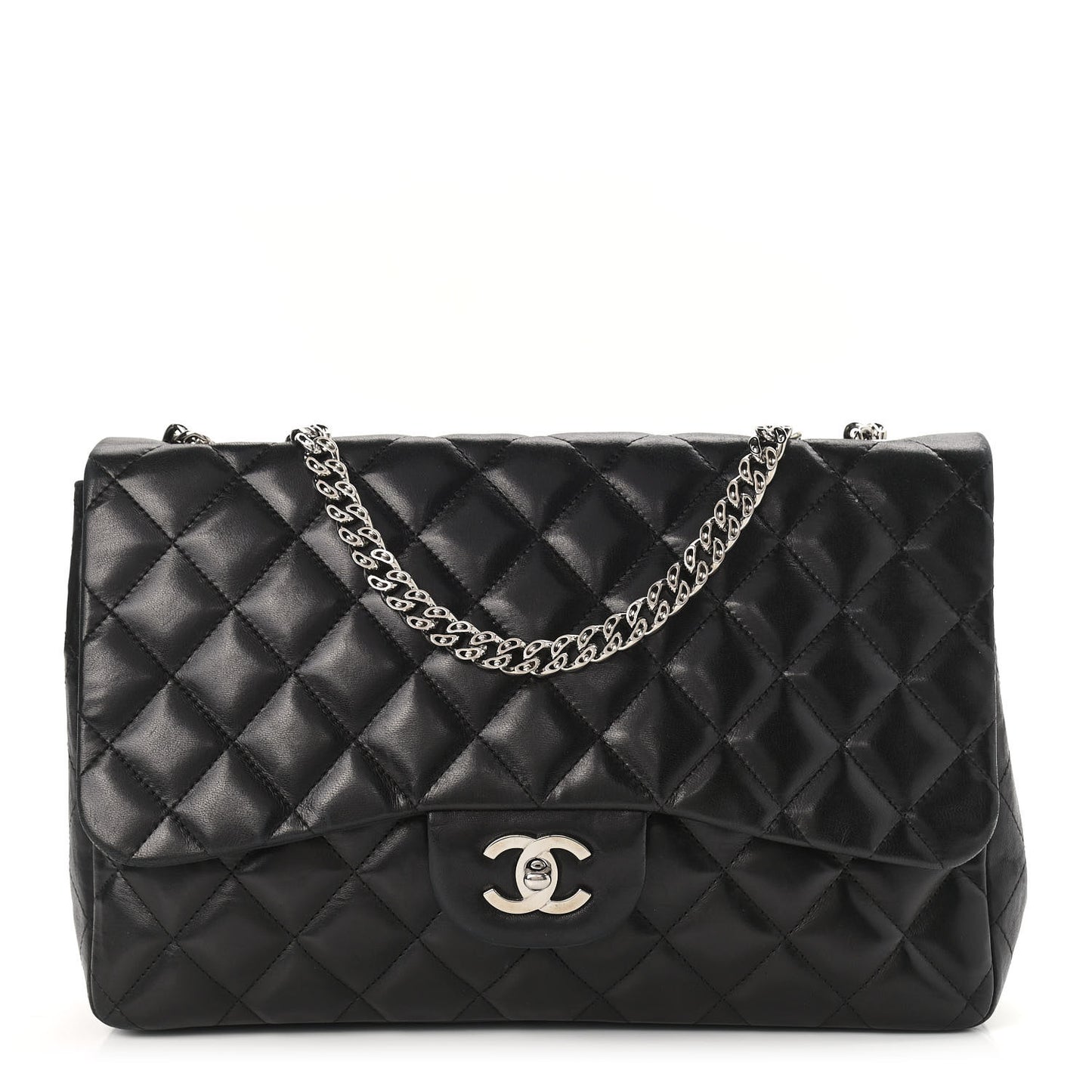 Lambskin Quilted Jumbo Flap Bijoux Chain Black