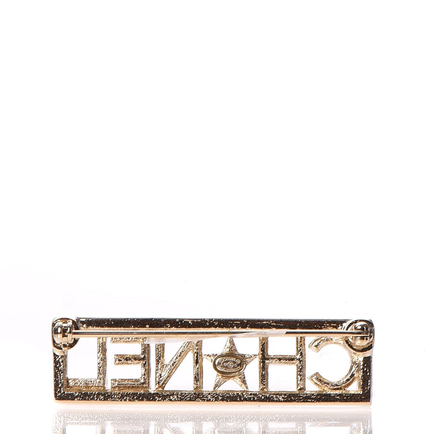 Baguette Crystal Star Logo Brooch Gold