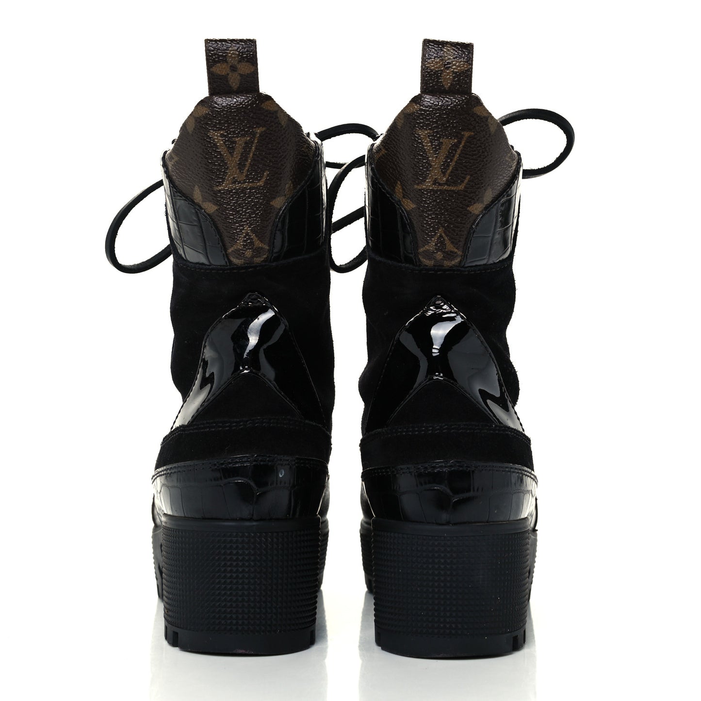 Suede Calfskin Monogram Laureate Platform Desert Boots 38 Black