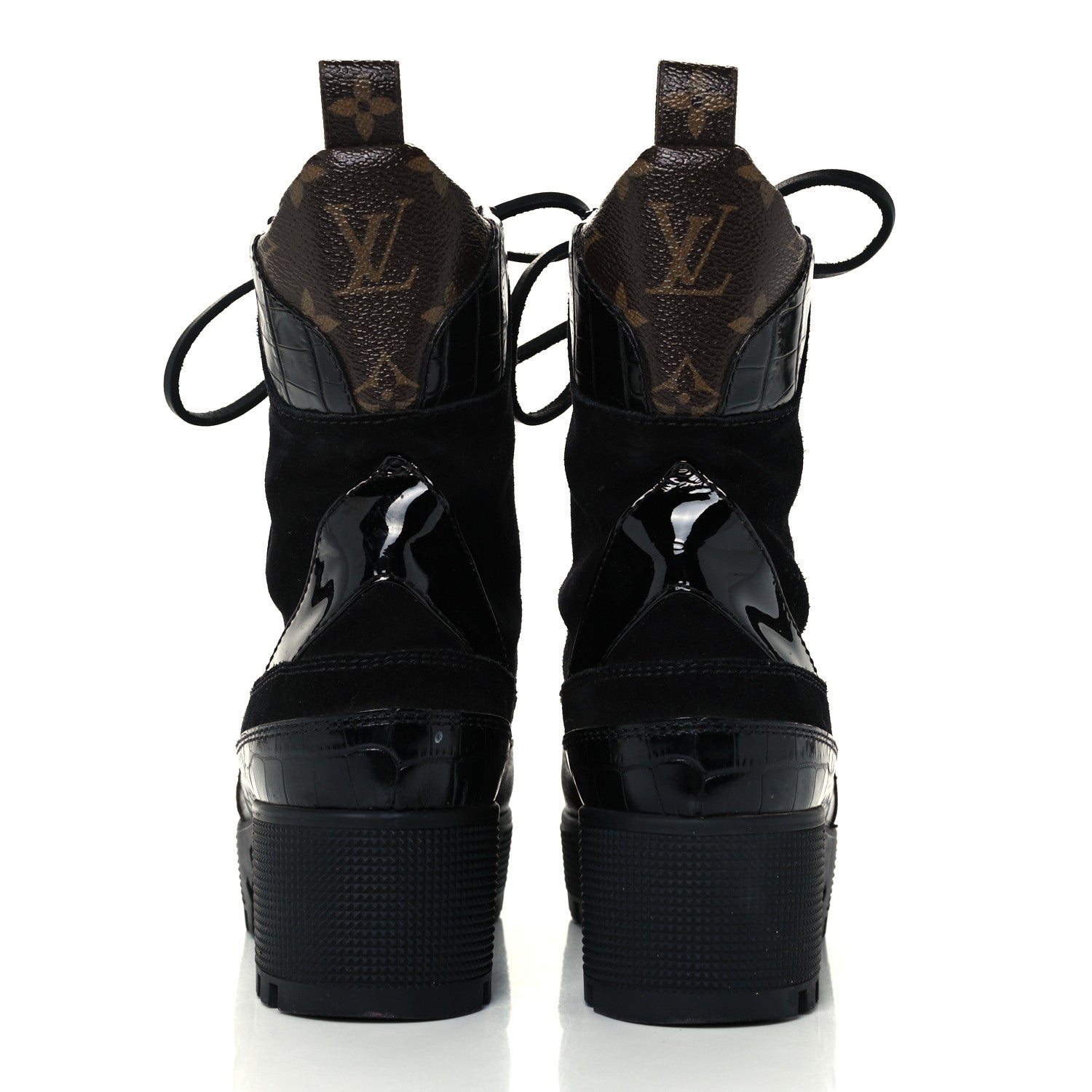 Louis Vuitton Suede Calfskin Monogram Laureate Platform Desert Boots 38 Black 6 of 10