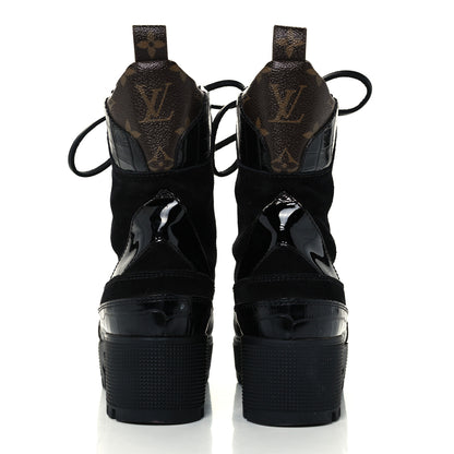 Louis Vuitton Suede Calfskin Monogram Laureate Platform Desert Boots 38 Black 6 of 10