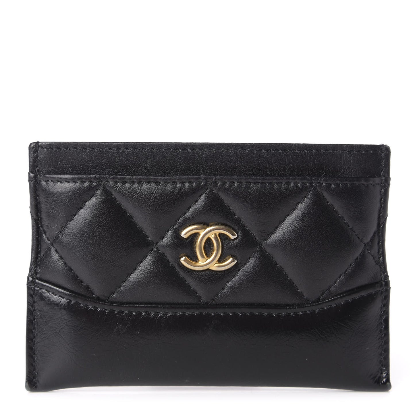Aged Calfskin Quilted Gabrielle Card Holder Black