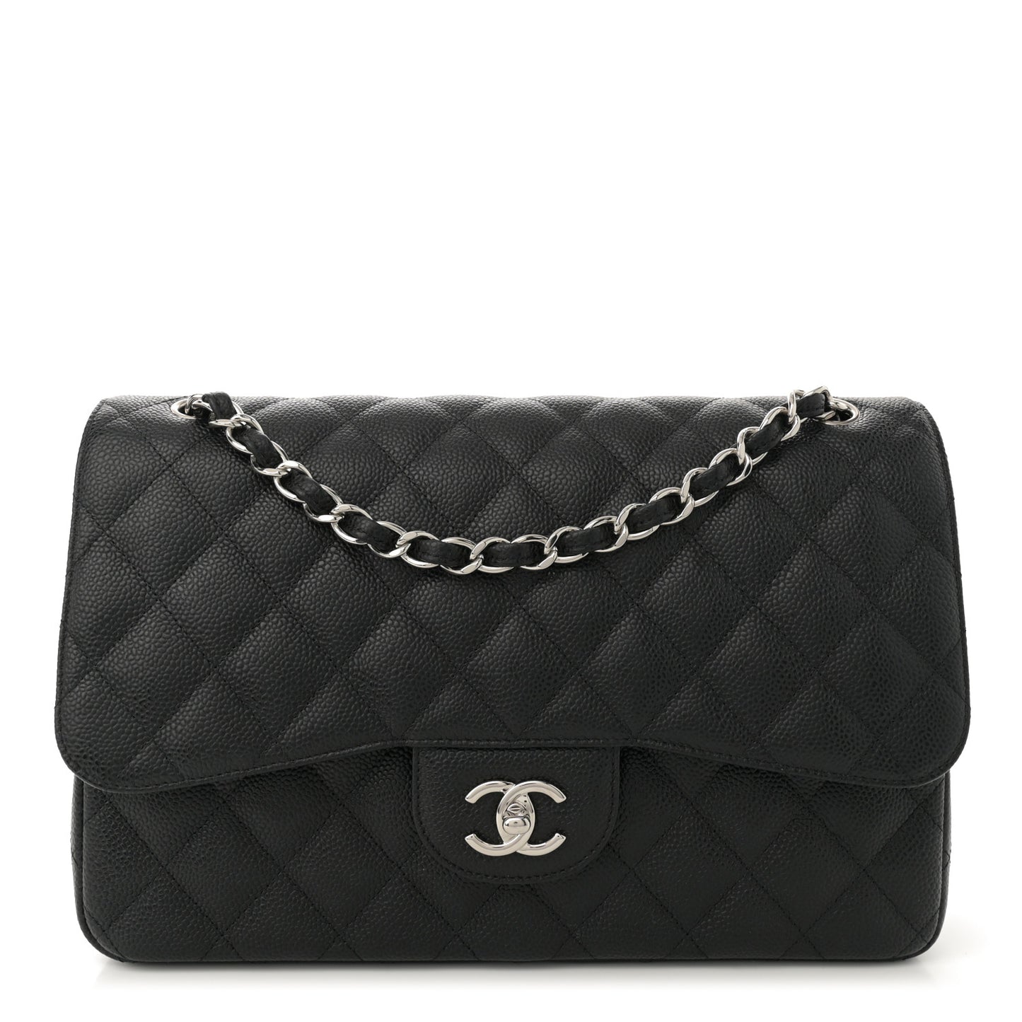 Caviar Quilted Jumbo Double Flap Black