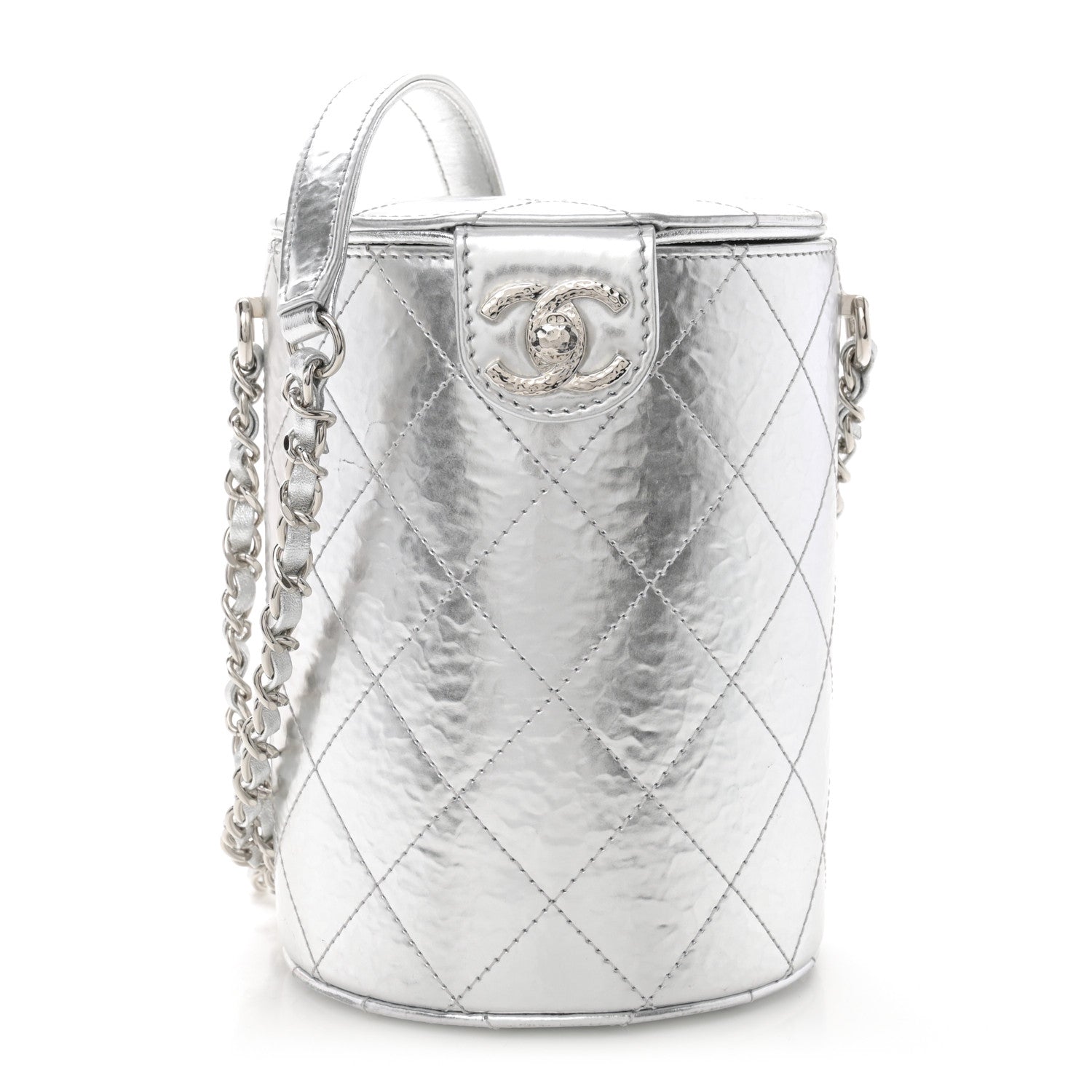 Chanel Hammered Metallic Calfskin Quilted Vanity Clutch With Chain Silver 1 of 10