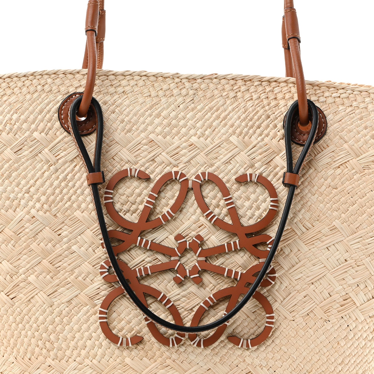 Calfskin Raffia Small Anagram Basket Tote Bag Natural Tan