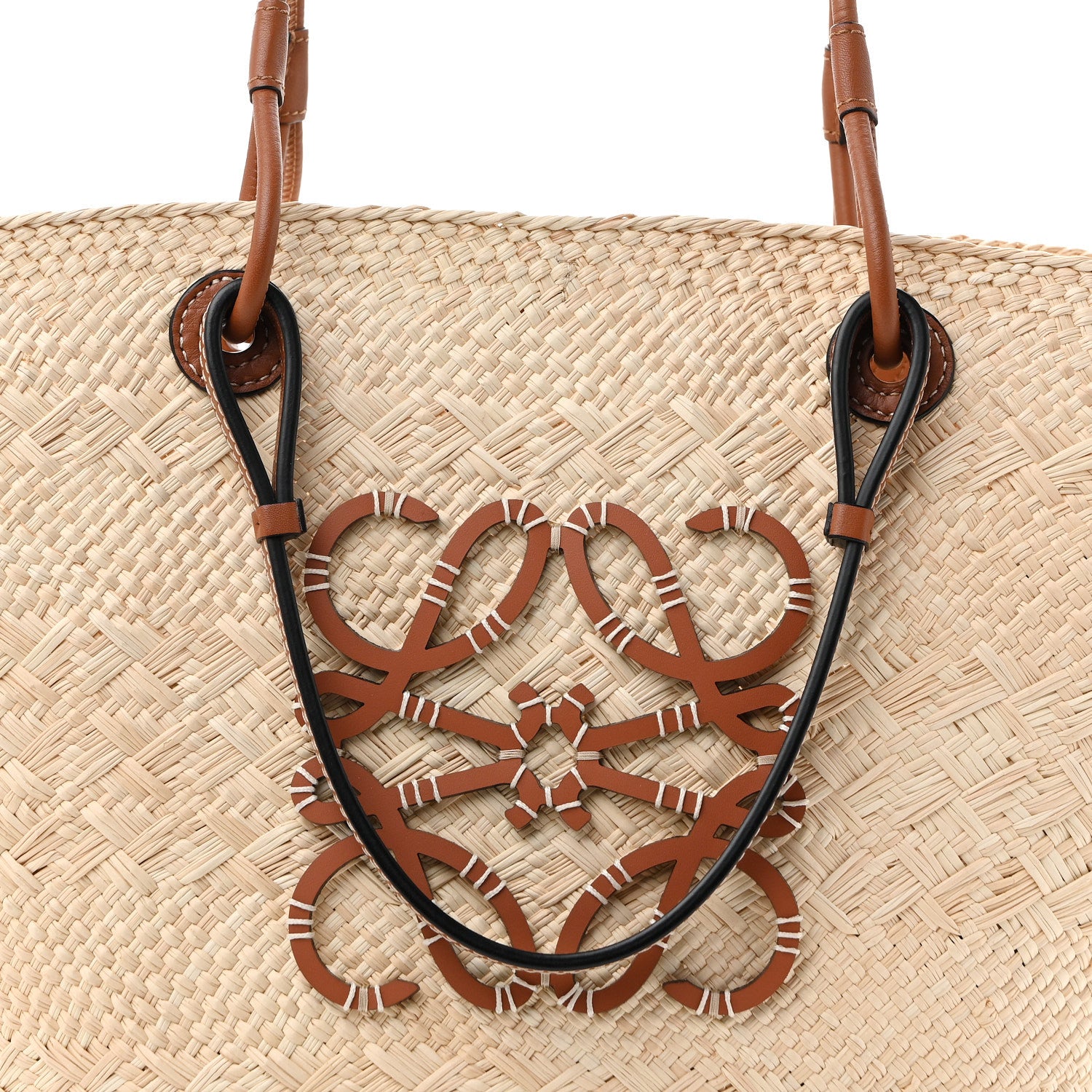 Loewe Calfskin Raffia Small Anagram Basket Tote Bag Natural Tan 8 of 12