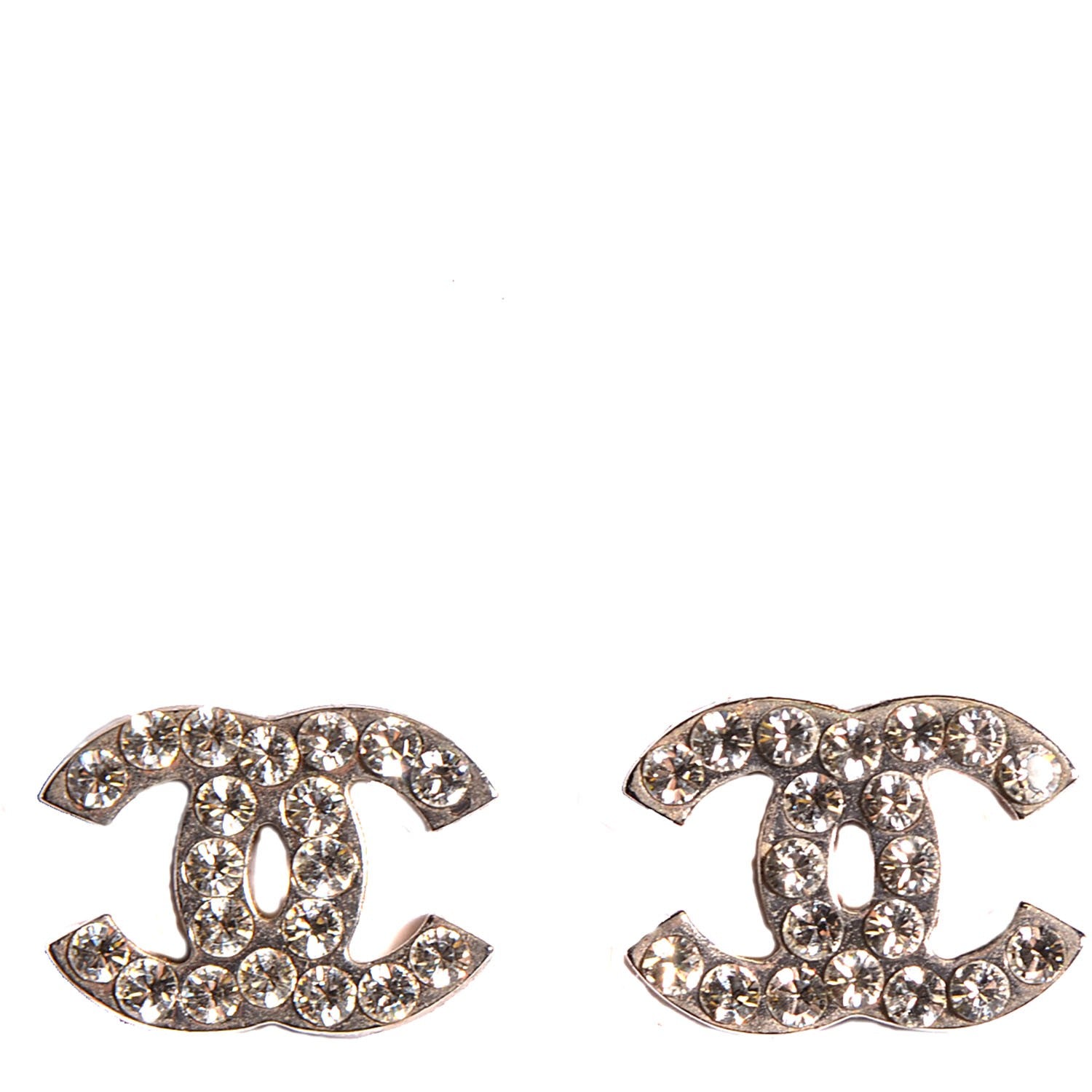 Chanel Crystal Timeless CC Earrings Silver 1 of 4