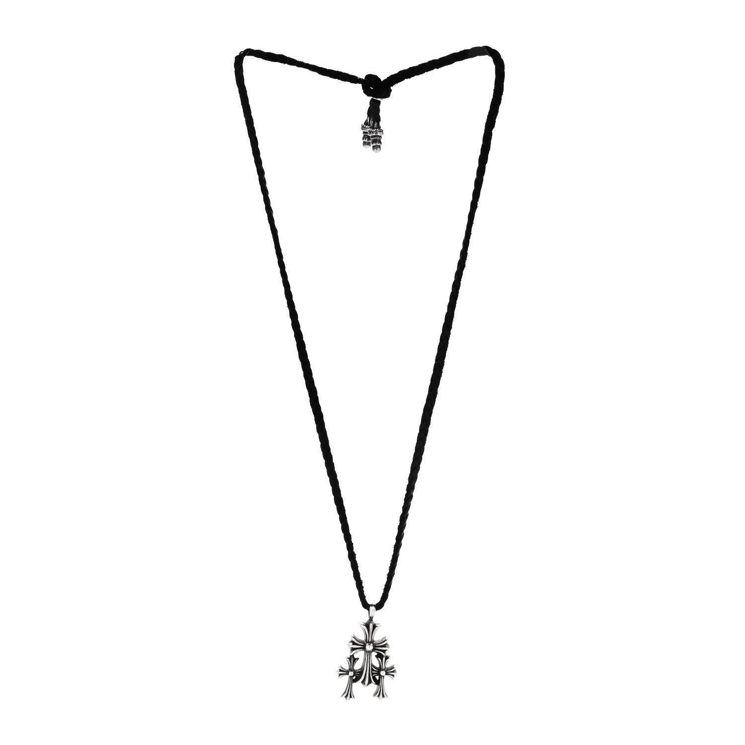 Chrome Hearts Sterling Silver Leather Triple Cross Pendant Necklace 3 of 7