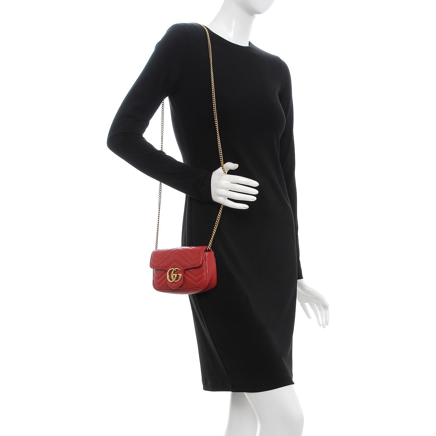 Gucci Calfskin Matelasse Super Mini GG Marmont Shoulder Bag Hibiscus Red 2 of 10