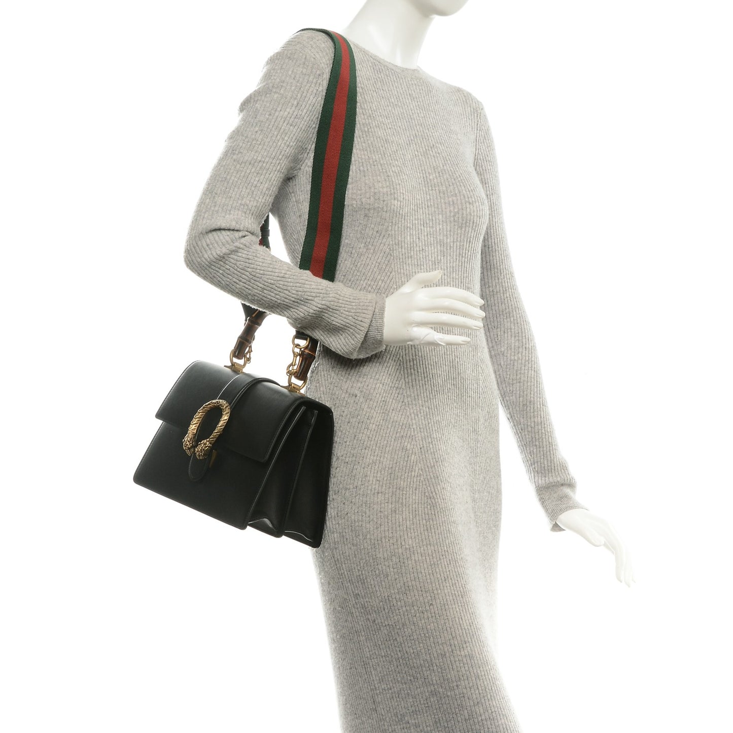 Moon Calfskin Web Medium Dionysus Bamboo Top Handle Bag Black