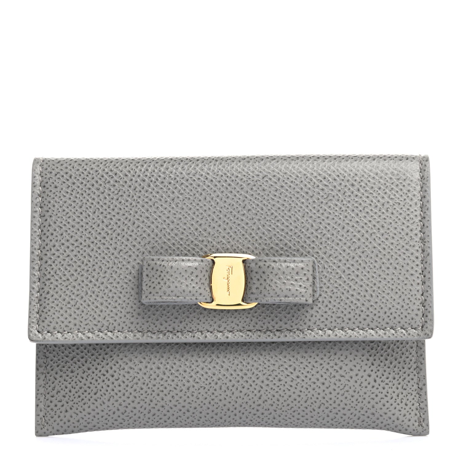 Salvatore Ferragamo Grained Calfskin Vara Bow Cardholder Pale Grey 1 of 8