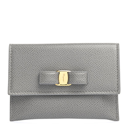 Salvatore Ferragamo Grained Calfskin Vara Bow Cardholder Pale Grey 1 of 8