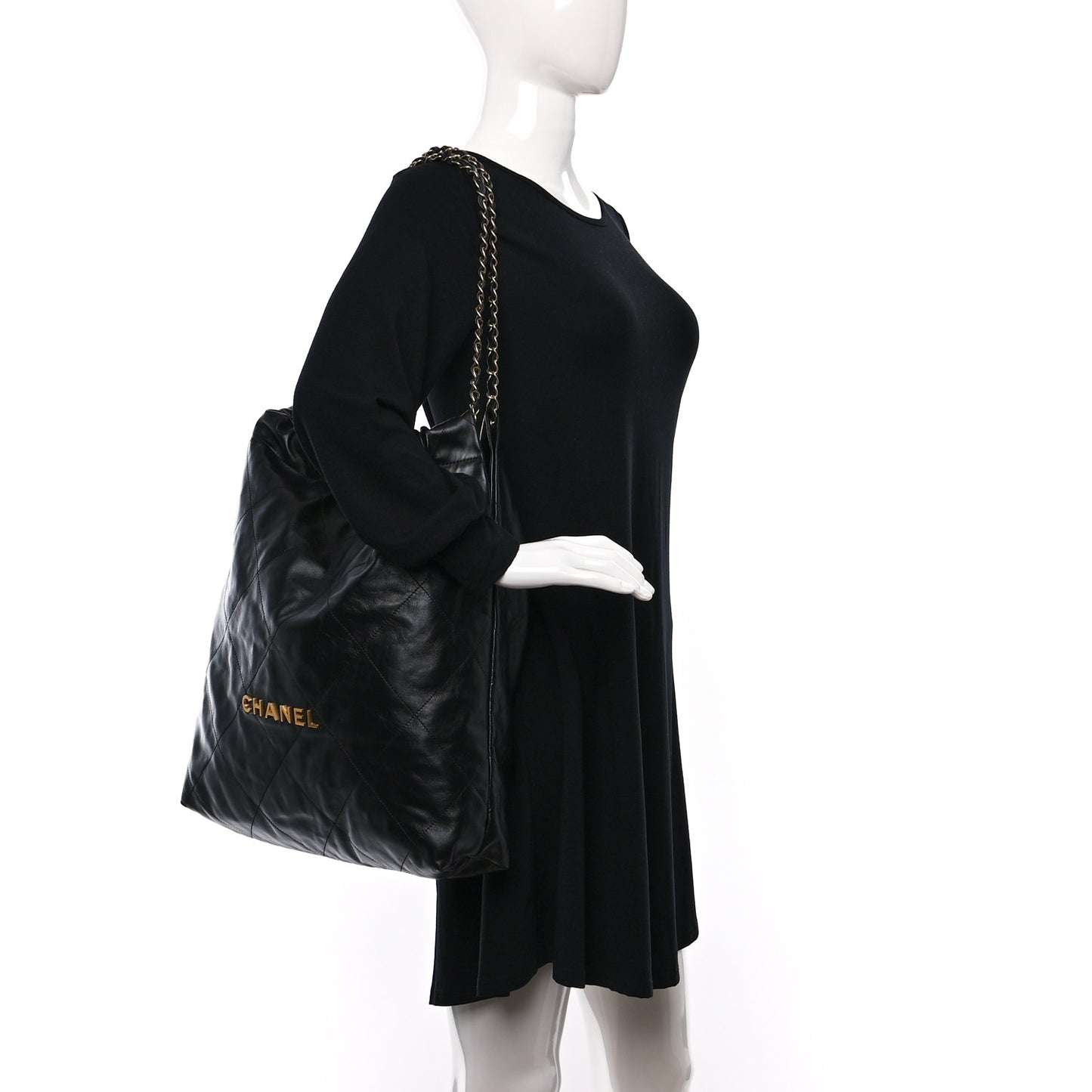 Shiny Calfskin Quilted Large Chanel 22 Black