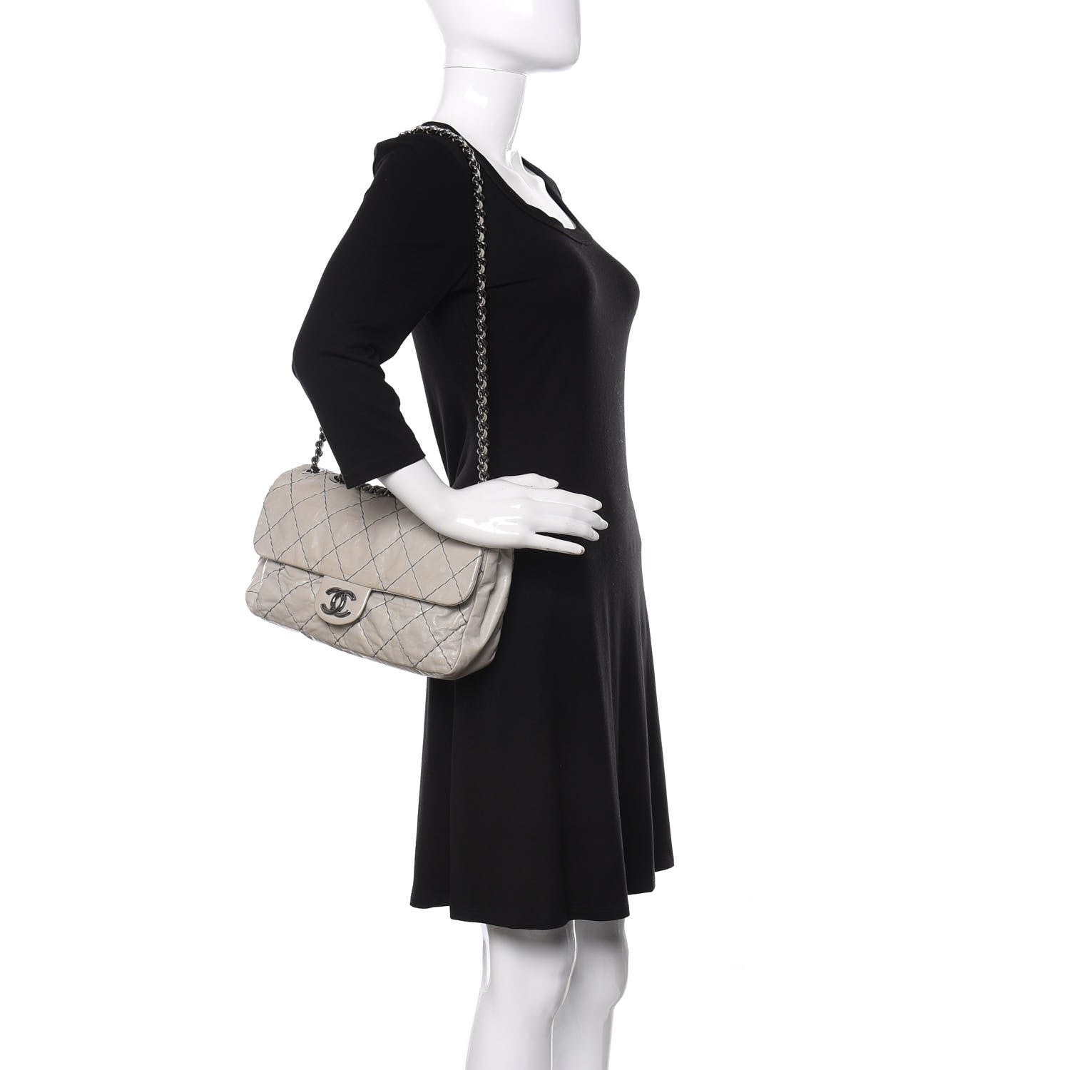 Chanel Glazed Goatskin Double Stitch Flap Light Grey 2 of 9