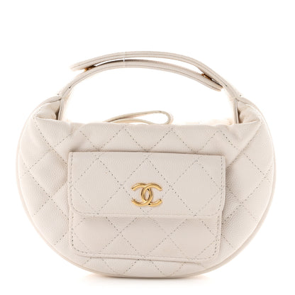 Chanel Caviar Quilted Polly Pocket Pouch Hobo White 1 of 10
