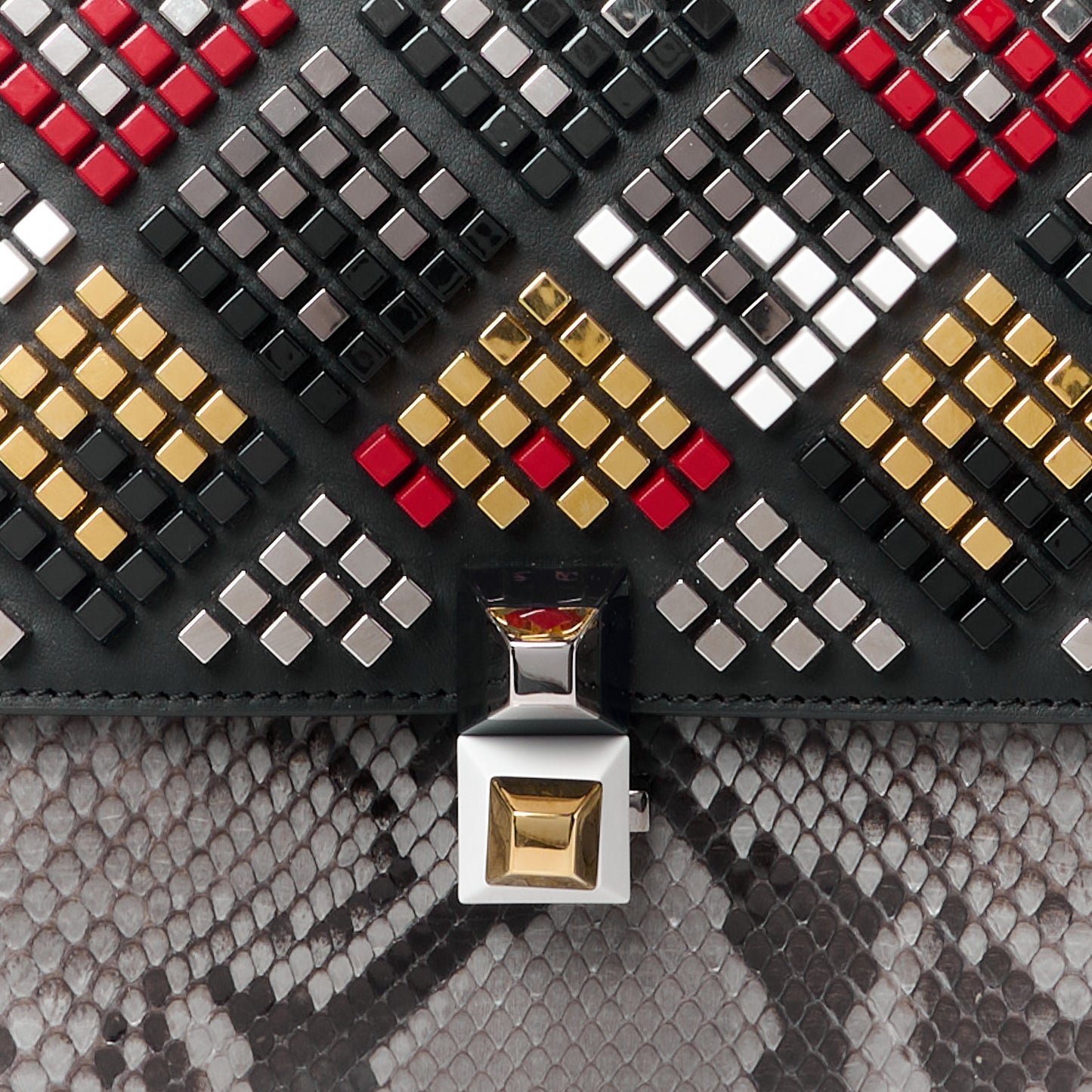 Vitello Century Snakeskin Studded Kan I Shoulder Bag Black Multicolor