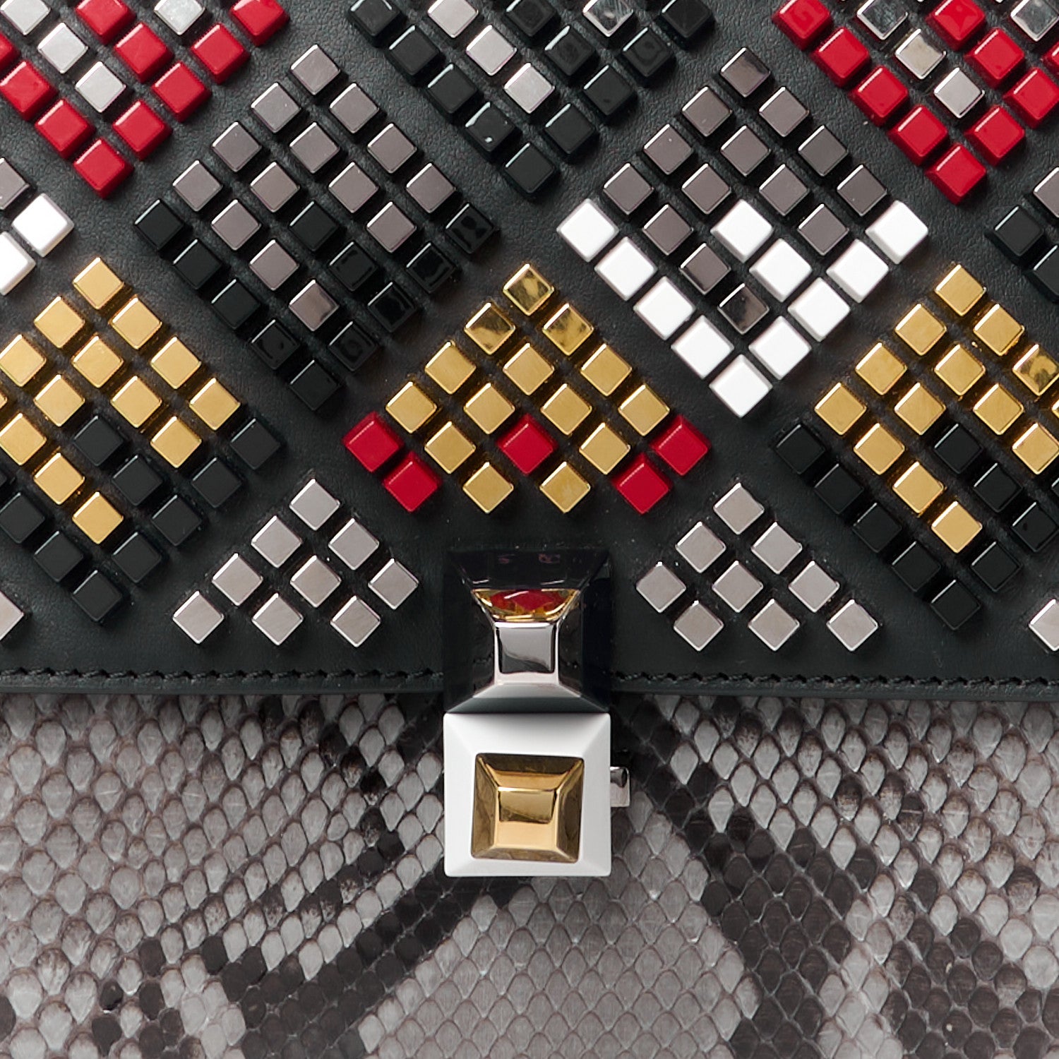 Fendi Vitello Century Snakeskin Studded Kan I Shoulder Bag Black Multicolor 8 of 10