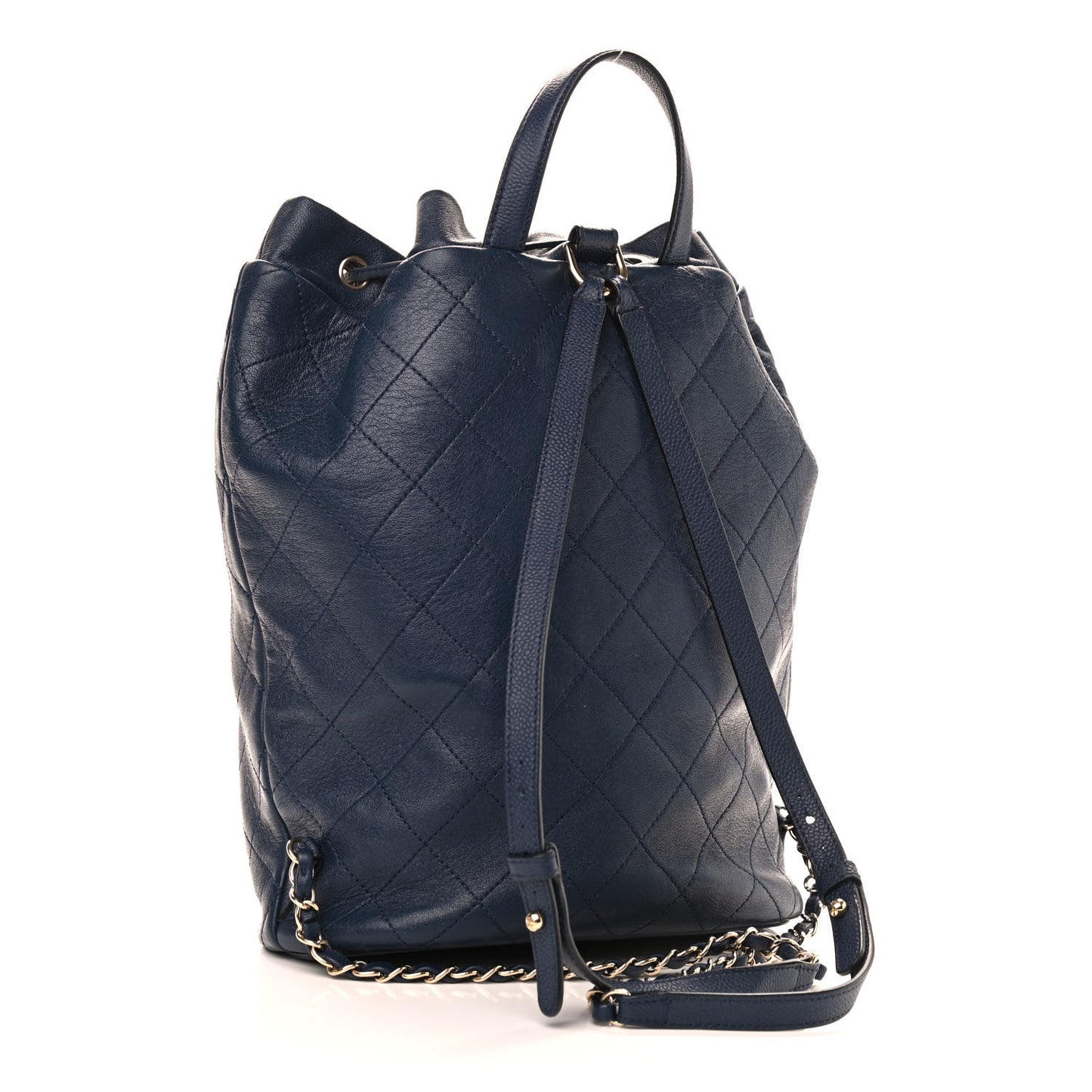 Sheepskin Caviar Quilted Daily Round Backpack Blue