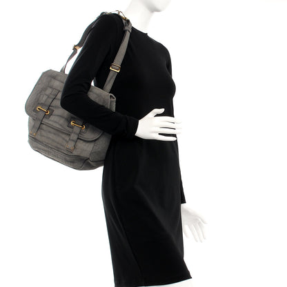 Saint Laurent Crocodile Embossed Nubuck Besace Shoulder Bag Anthracite 2 of 8