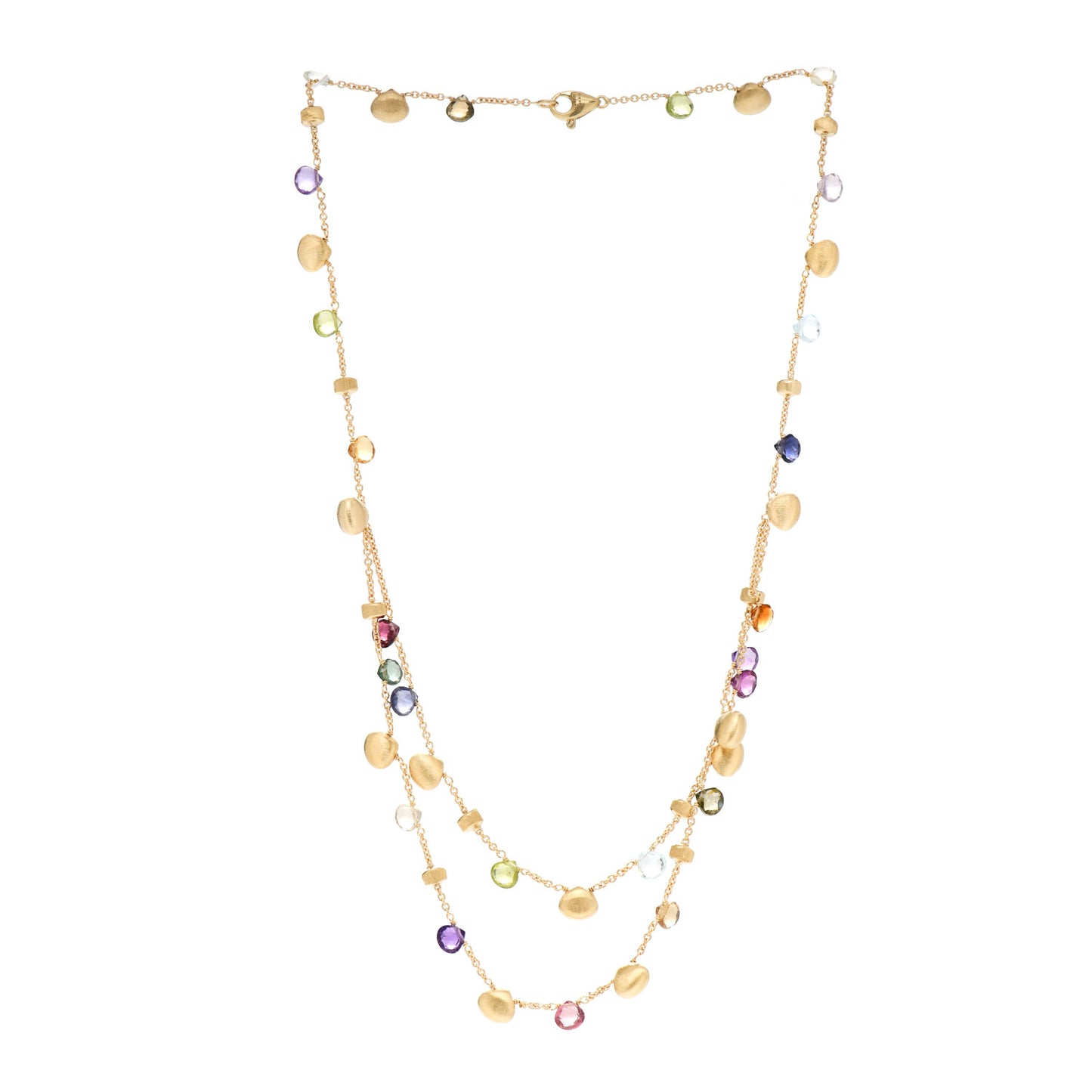 18K Yellow Gold Multi Gemstone Paradise Double Strand Necklace