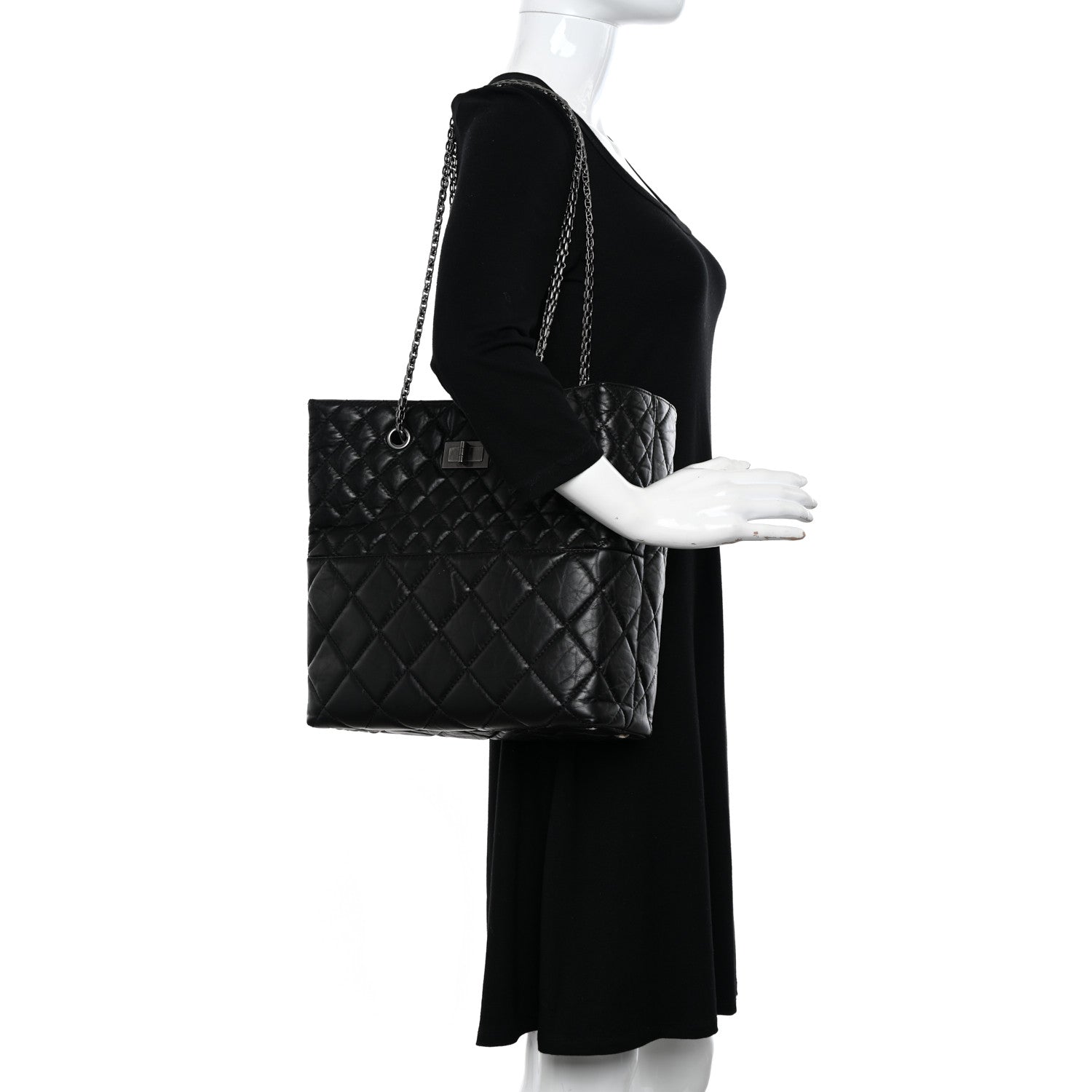Chanel Aged Calfskin Quilted Reissue 2.55 Tote Black 2 of 9