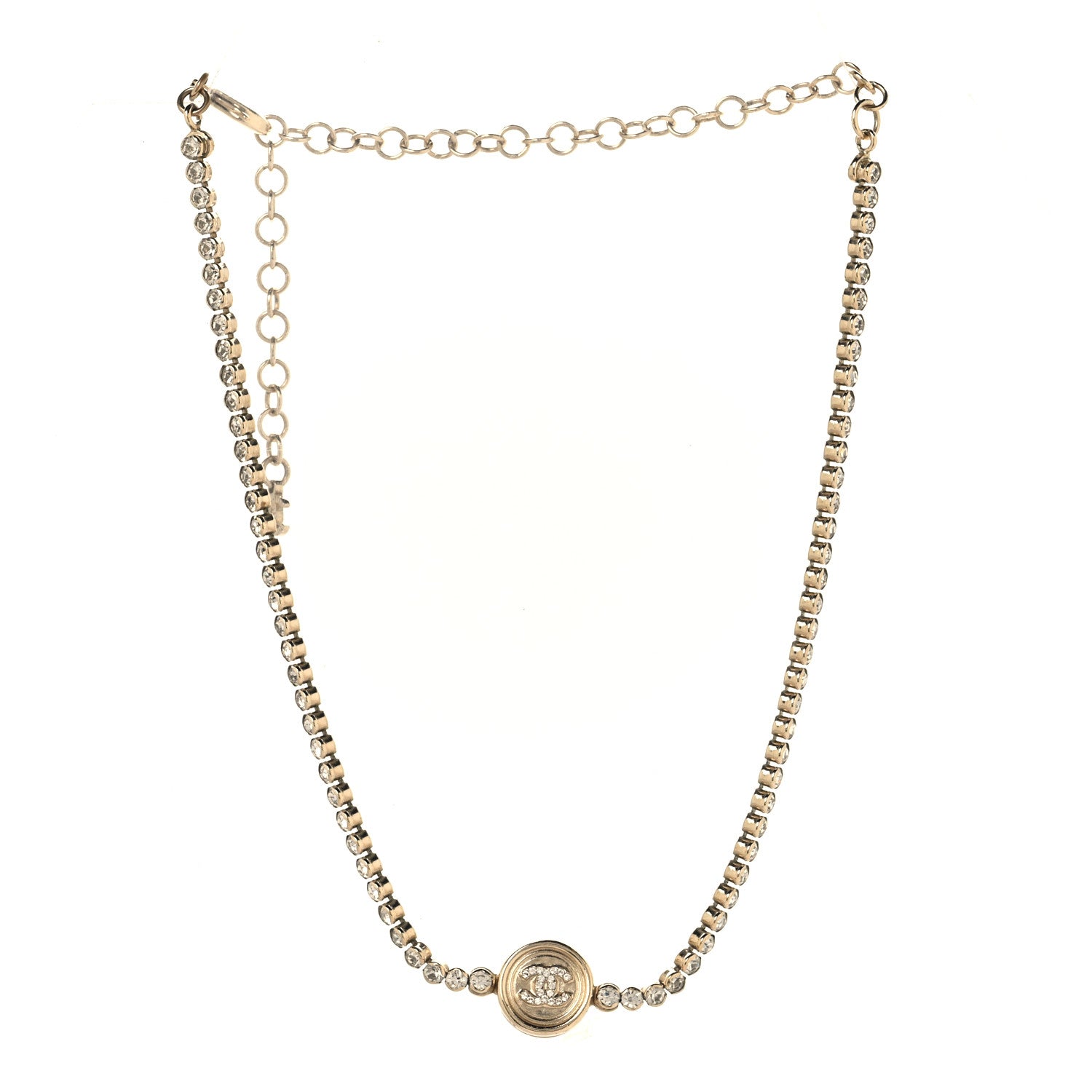 Chanel Crystal CC Chain Short Necklace Gold 3 of 5