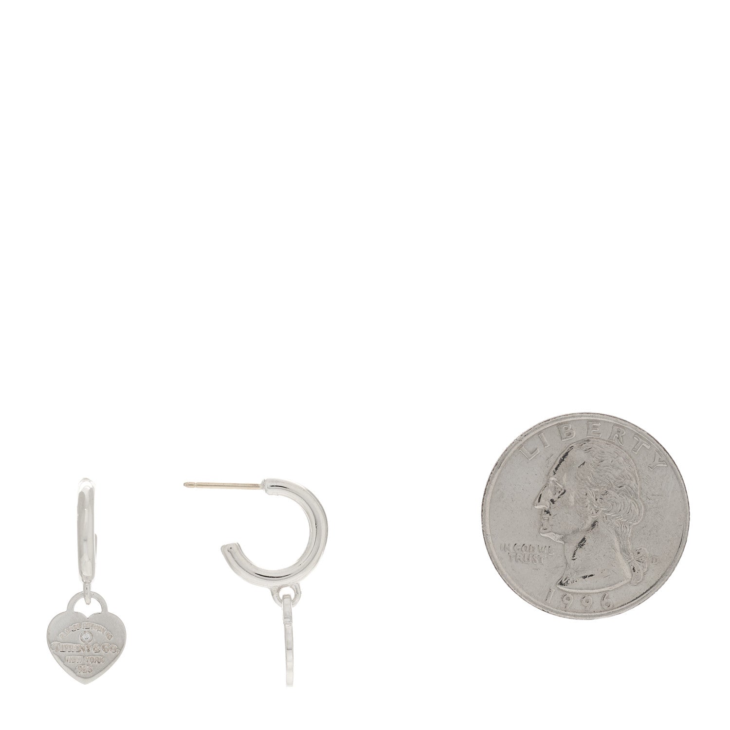 Tiffany Sterling Silver Diamond Mini Return To Tiffany Heart Hoop Earrings 2 of 5