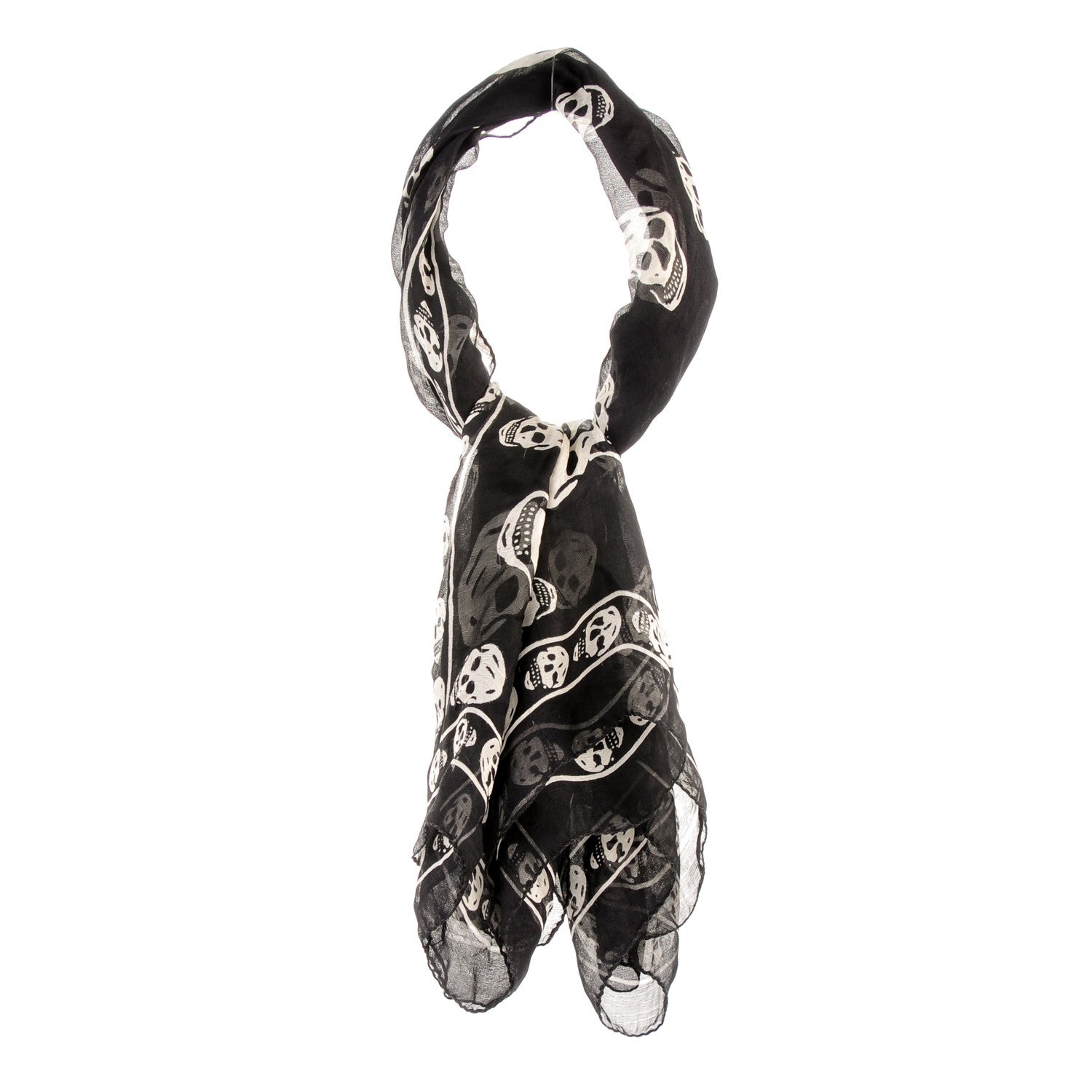 Alexander McQueen Silk Chiffon Skull Scarf Black Ivory 1 of 8