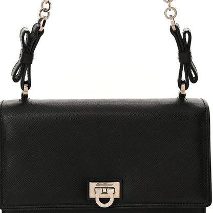 Salvatore Ferragamo Printed Calfskin Gancini Bow Chain Shoulder Bag Black 7 of 14