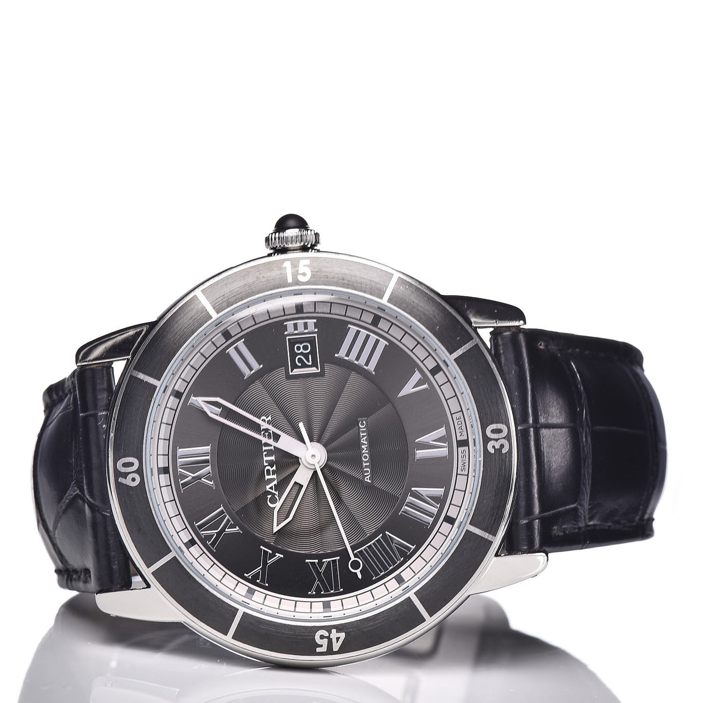 Stainless Steel Alligator 42mm Ronde Croisiere De Cartier Automatic Watch Black