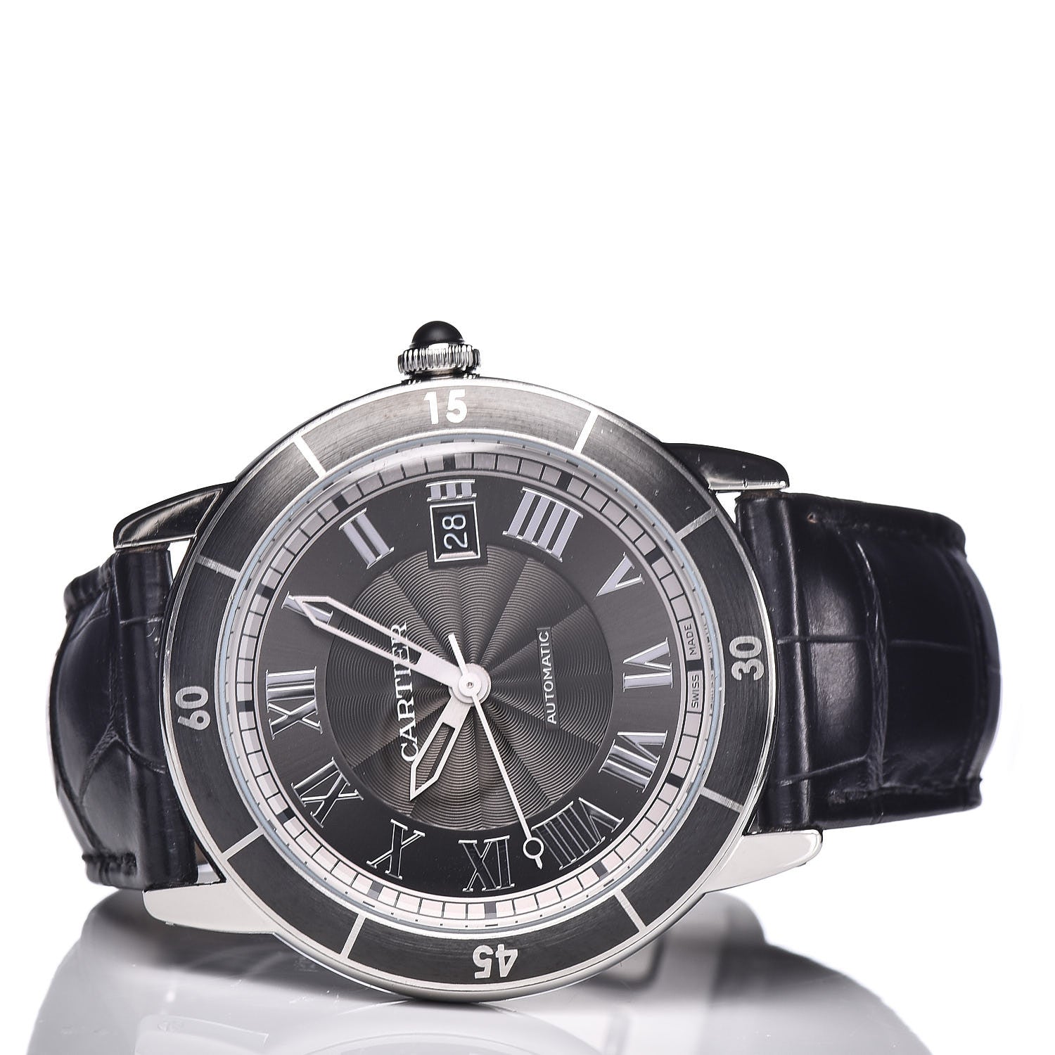 Cartier Stainless Steel Alligator 42mm Ronde Croisiere De Cartier Automatic Watch Black 3 of 9