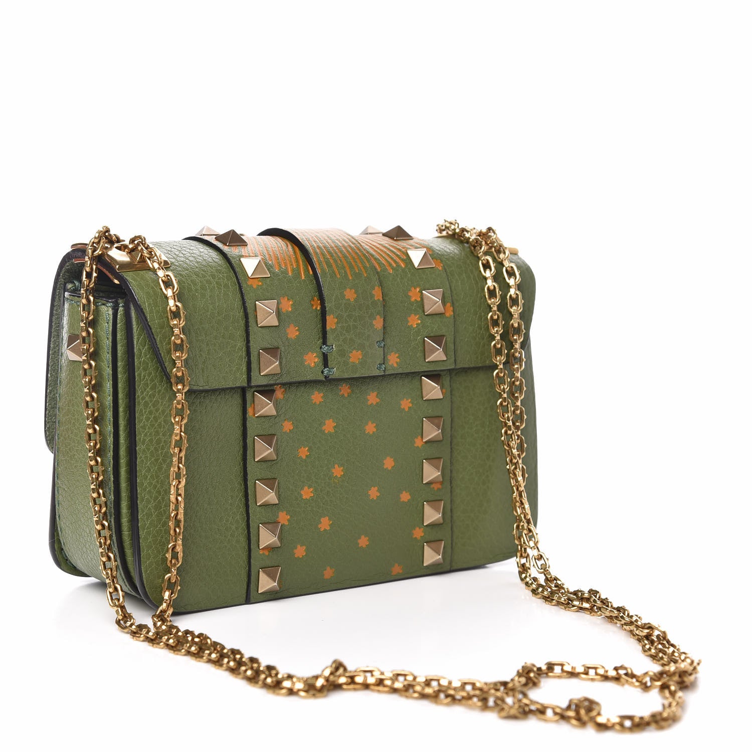 Valentino Garavani Grained Calfskin Enchanted Wonderland B-Rockstud Rolling Flap Deep Clover 3 of 9