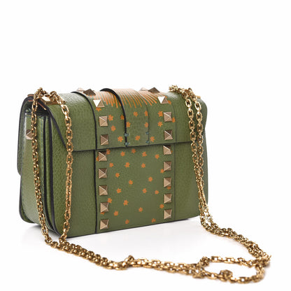Valentino Garavani Grained Calfskin Enchanted Wonderland B-Rockstud Rolling Flap Deep Clover 3 of 9