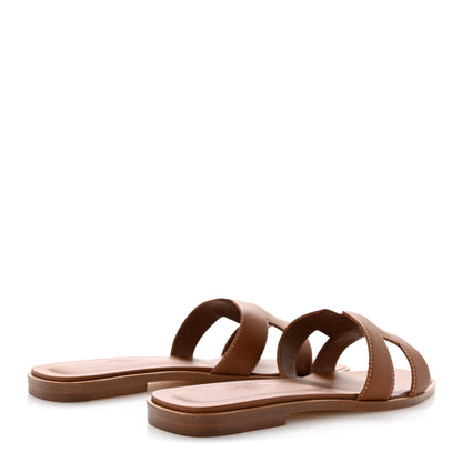 Hermes Box Calfskin Oran Sandals 37.5 Gold 5 of 12