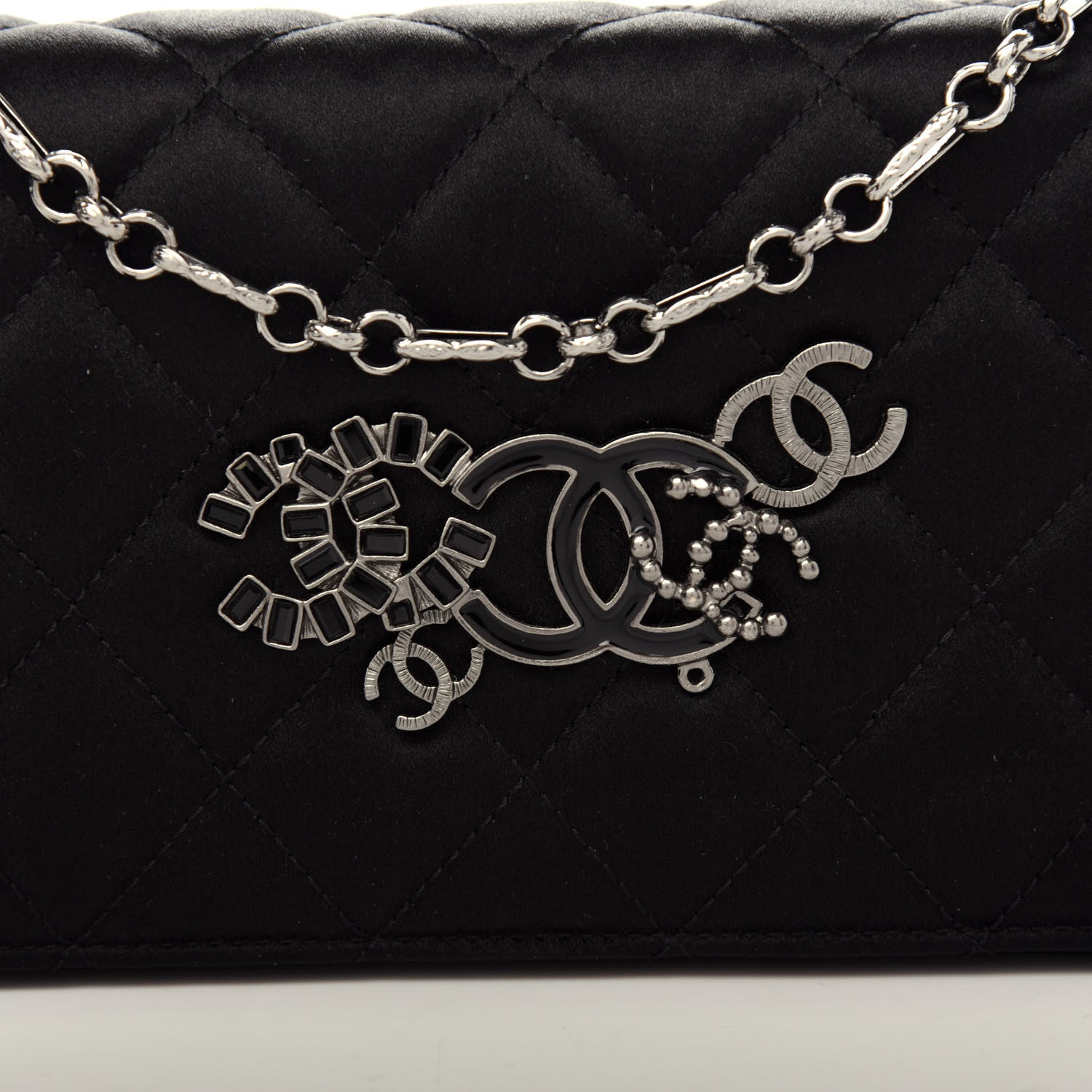Chanel Satin Quilted CC Clutch With Chain Black 3 of 10