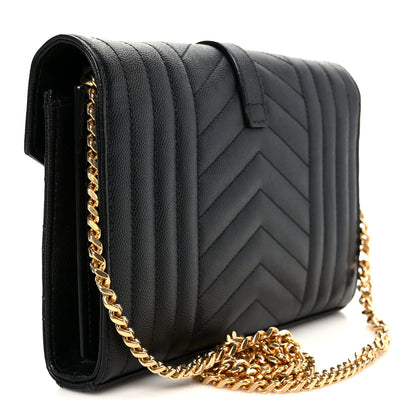 Saint Laurent Grain De Poudre Mixed Matelasse Triquilt Monogram Chain Wallet Black 3 of 11