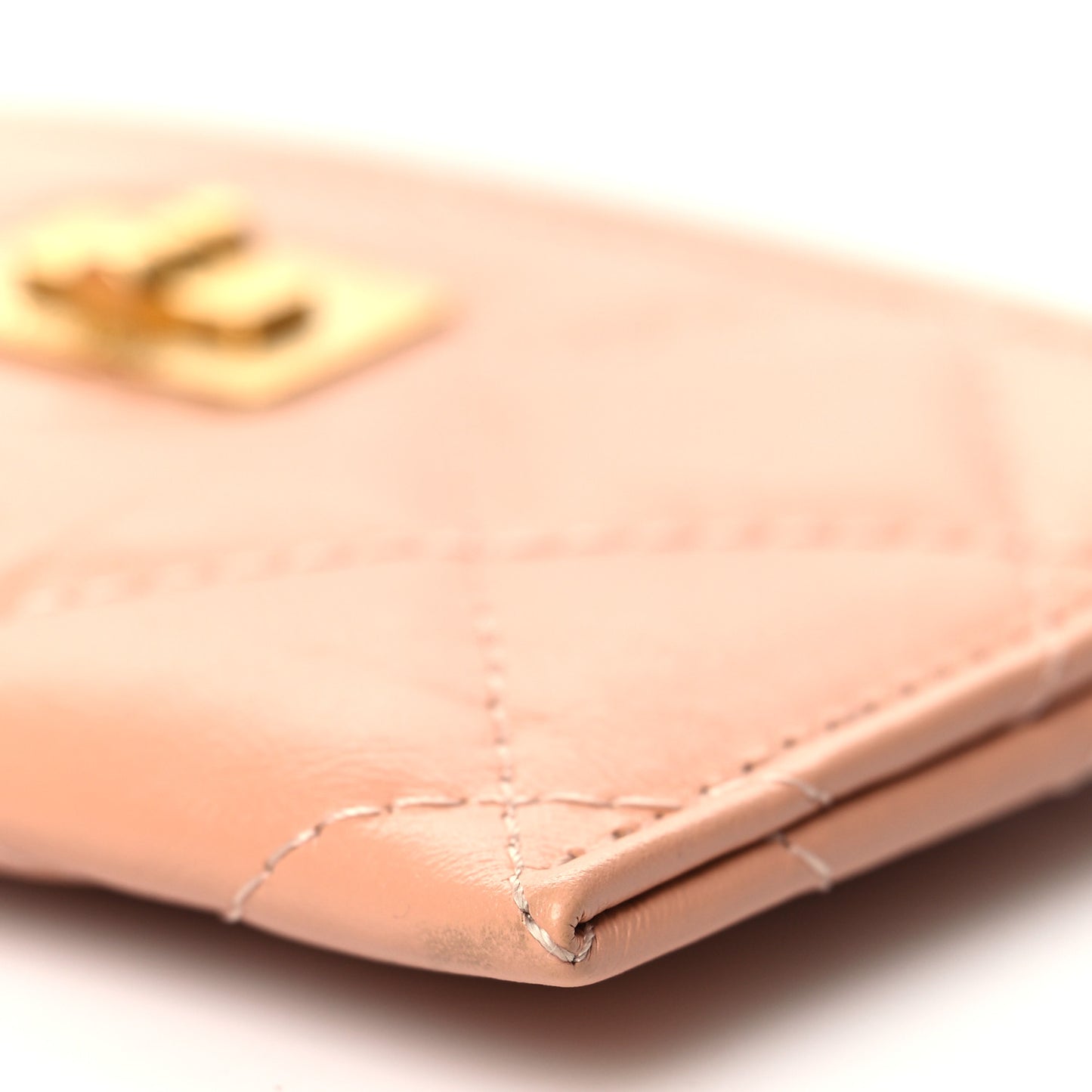 Aged Calfskin Quilted Reissue Card Holder Beige