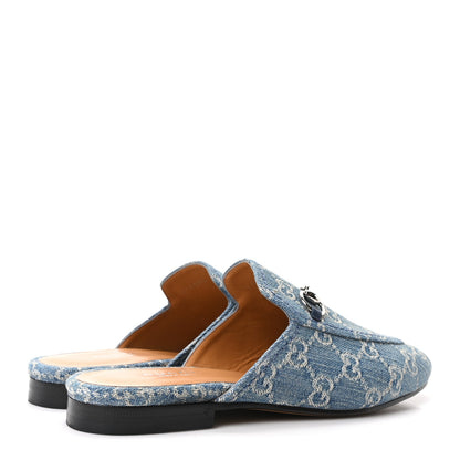 Gucci New Denim GG Malaga Kid Womens Princetown Slippers 37.5 Light Blue Royale 5 of 10