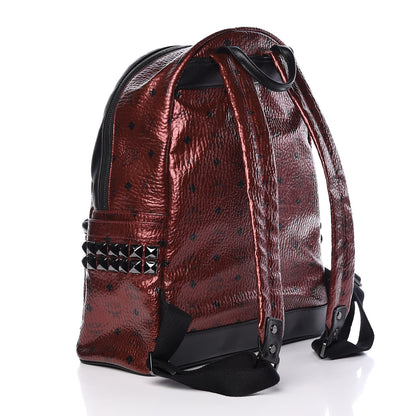 MCM Metallic Visetos Medium Side Stud Stark Backpack Scooter Red Black 3 of 11
