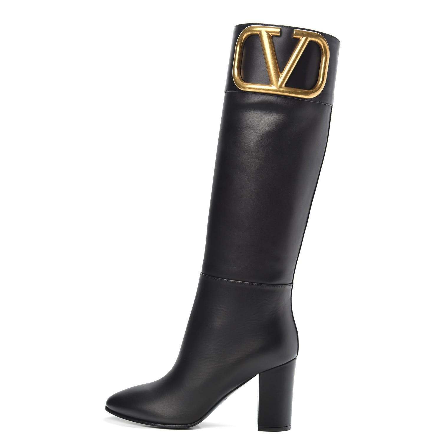 Valentino Garavani Calfskin Vlogo Knee High 85mm Boots 35 Black 1 of 8
