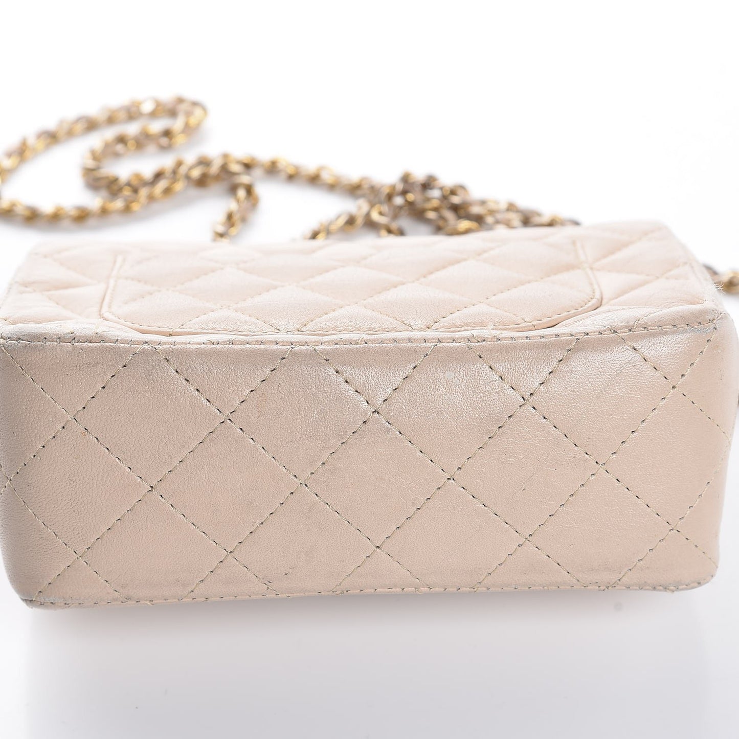 Lambskin Quilted Mini Rectangular Flap Beige