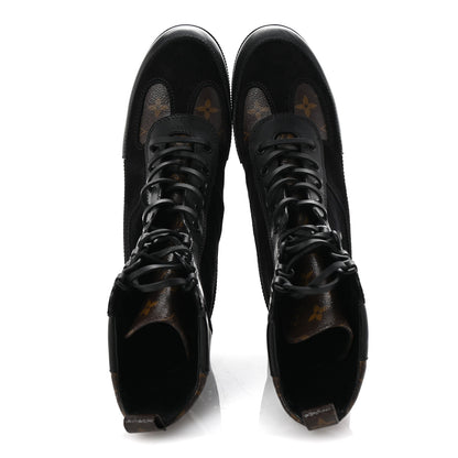 Louis Vuitton Suede Calfskin Monogram Laureate Platform Desert Boots 40 Black 2 of 9