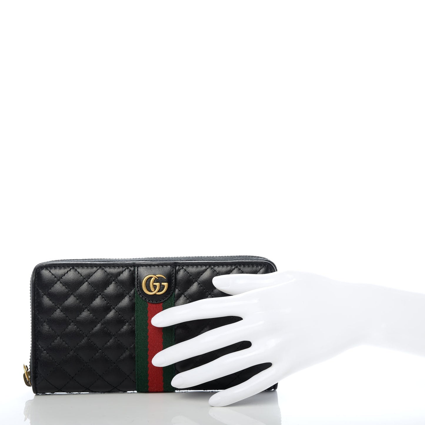 Calfskin Web Trapuntata GG Zip Around Wallet Black