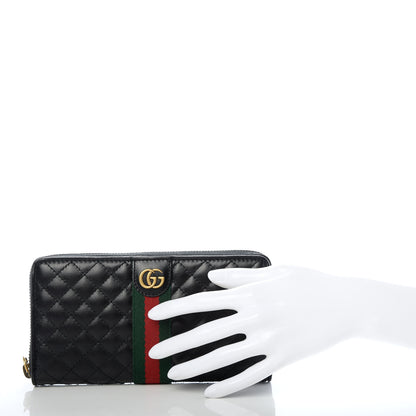 Gucci Calfskin Web Trapuntata GG Zip Around Wallet Black 2 of 8