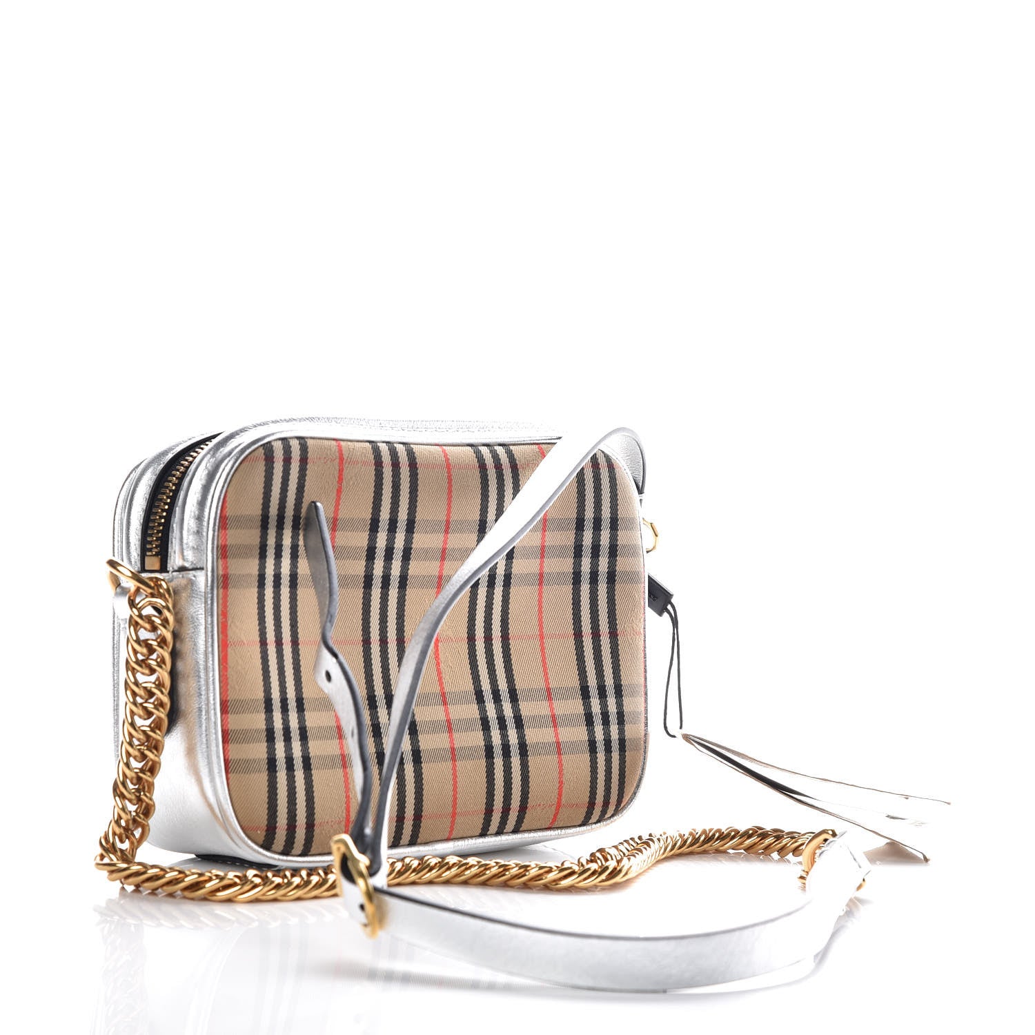 Burberry Smooth Calfskin 1983 Knight Check Link Camera Bag Silver 3 of 10