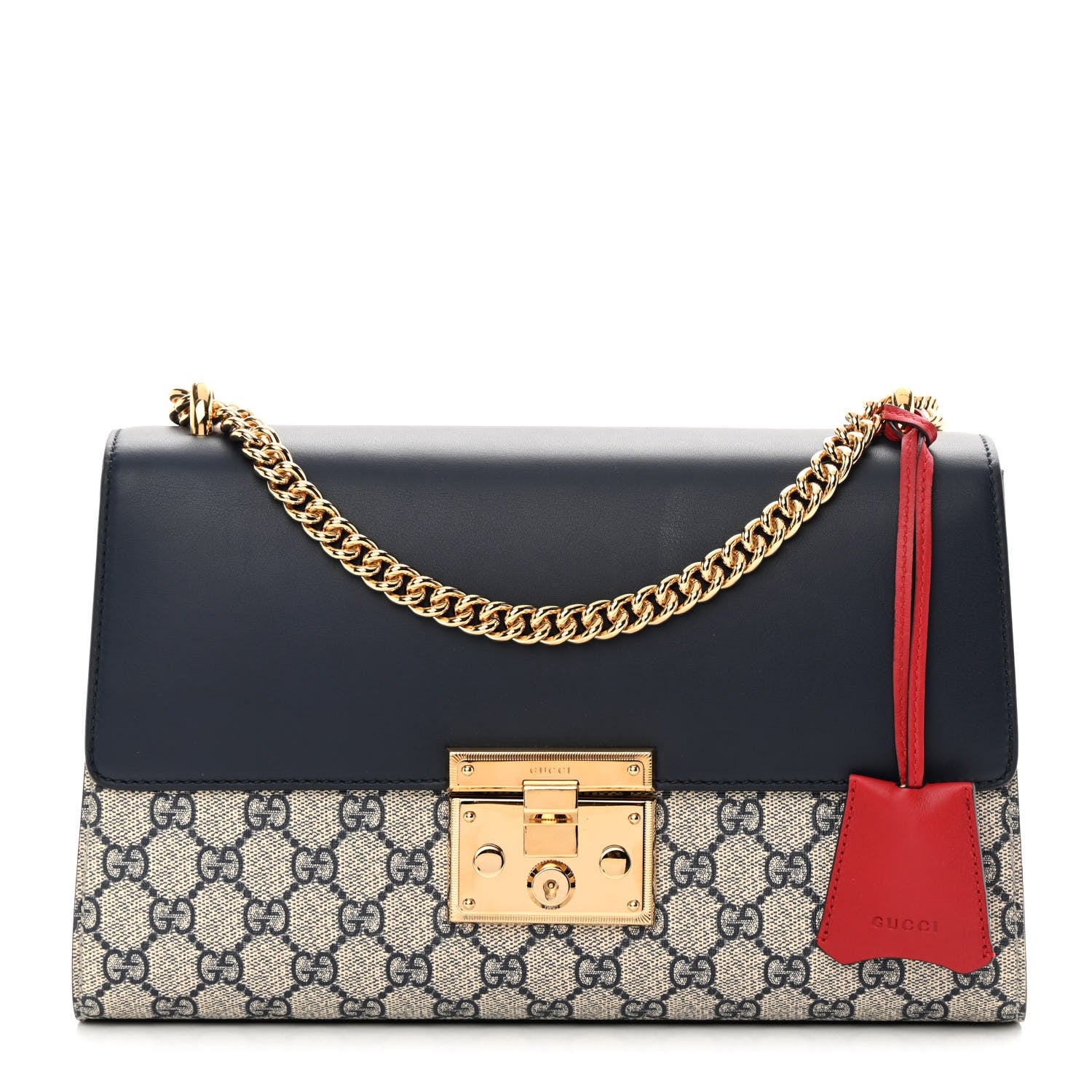 Gucci GG Supreme Monogram Calfskin Medium Padlock Shoulder Bag Beige Blue Mystic White Hibiscus Red 1 of 15